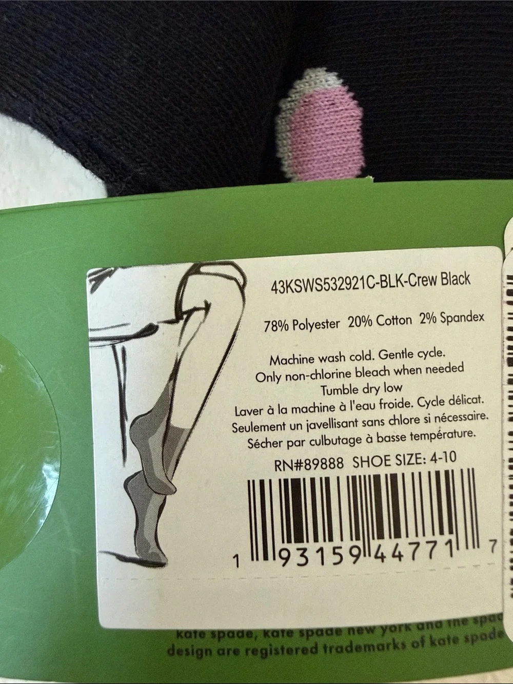 Kate Spade New York 3 Pairs Pink, Black & White Crew Sock Set